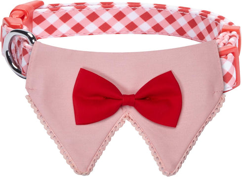 Blueberry Pet 5 Patterns Modern Pink Plaid Adjustable Dog Bandana Collar with Bow Tie, Small, Neck 12"-16"