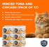100% 3oz, Pack 12 Pure Cravings Minced Tuna and Chicken Wet Canned Cat Food, Mercury-Tested, Moist Can Fish for Cats