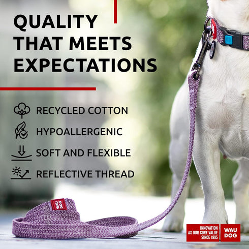 WAUDOG Recycled Cotton Dog Leash - 6 Ft / 10 Ft Eco-Friendly for Small Medium & Large Dogs - Reflective Leash