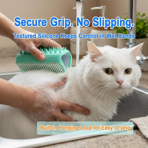 3-in-1 Triangular Dog Bath Brush for Dogs & Cats, Silicone Pet Grooming Brush with Deshedding Bristles, Massage Cones