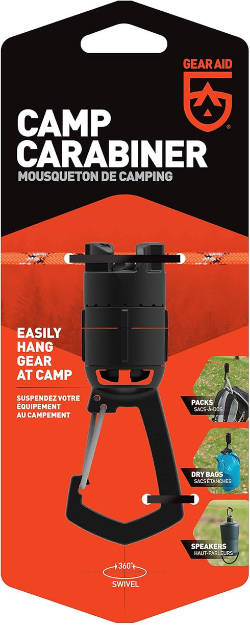 GEAR AID Camp Carabiner for Hanging Camping Towels, Packs, Lights, Speaker on a 550 Paracord with 1/4-20 Attachment Point | Swivels 360° for Easy Access to Devices & Gear by GEAR AID