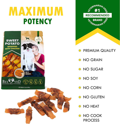 Dog Chew Treats Wrapped with Chicken & Sweet Potato - Grain Free Natural Snacks in Bulk for Dogs - Made in USA