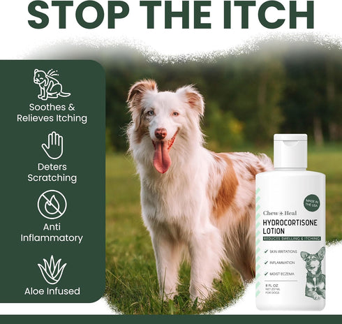 4 oz Chew + Heal Labs Hydrocortisone Lotion for Dogs - Anti Itch Cream for Irritated Skin, Flea Bites, Itching