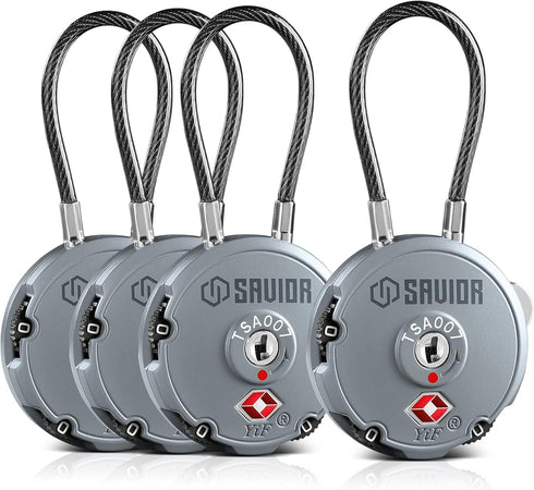 Savior Equipment Quality TSA-Approved 3-Digit Combination Cable Travel Luggage Locks for Rifle Bag, 4-Pack SW Gray