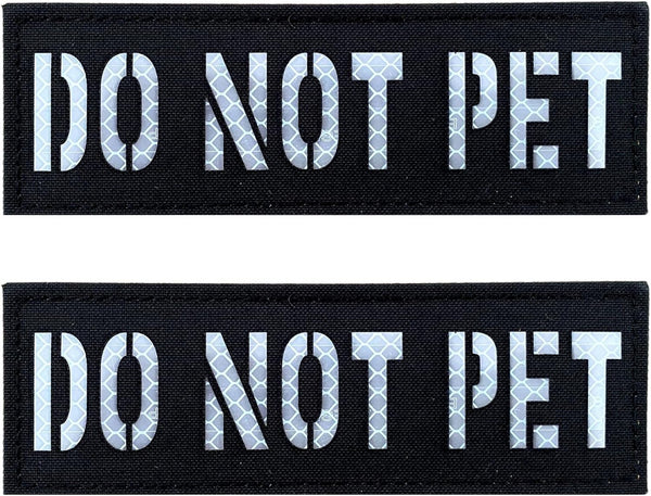 2 Pack Tactical Dog Patches: Black White Reflective Service Dog, DO NOT PET Tags with Hook and Loop for Vests