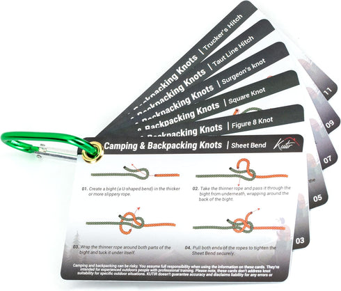 Outdoor Knots Mastery Guide, Essential Backpacking and Camping Pocket Size Knot Cards with Mini Carabiner