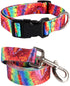 Dog Collar Pet Funny Rainbow Adjustable Collars with Tie Dye Leash - Multicolor Set for Small Medium Large Dogs