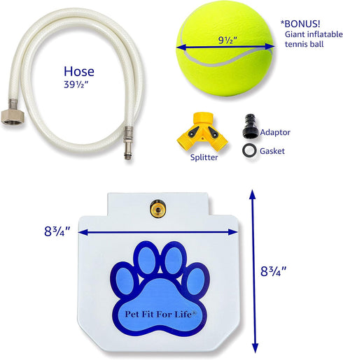 Pet Fit For Life Step-On Dog Pedal Water Fountain - Sprinkler Toy for Drinking and Water-Play, includes Giant Tennis