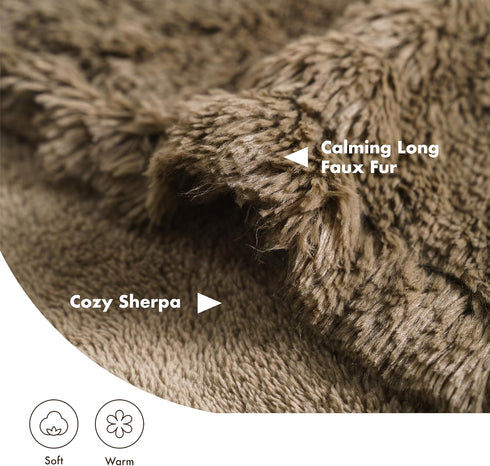 gogobunny Waterproof Plush Long Faux Fur Pet Throw Blanket, Ultra Soft Fluffy Couch Cover, Washable, 60x80 Inch, Stone