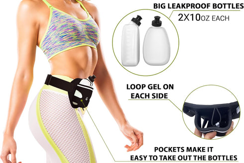 Hydration Running Belt with Bottles - Water Belts for Men and Women, iPhone Running Belt, Fuel Marathon Waist Pouch