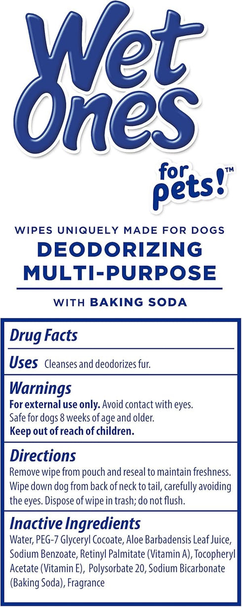 Wet Ones for Pets Deodorizing Multi-Purpose Dog Wipes with Baking Soda, Tropical Splash Scent, Pack of 3