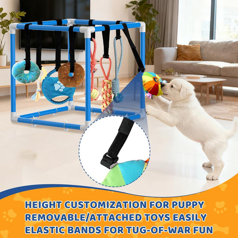 8 (Blue,19.6 19.6 19.6 inch) Puppy Play Gym with Hanging Toys Indoor Play Gym Interactive Dog Toys for Boredom