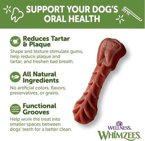 WHIMZEES Wellness Daily Brushzees Dog Dental Treats, Natural Chews, Extra Small Size Stick (28 Count)
