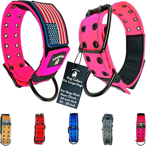 Heavy Duty Tactical Dog Collar 2 Inch Wide with Metal 2-Pin Belt Buckle for Medium, Large & XL Dogs, Reflective, USA