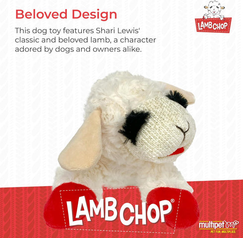(10", 5 Multipet Lamb Chop Dog Plush Toy - Squeaky Toy for Small & Medium Dogs - Extra Soft Plush - Stuffed Animal
