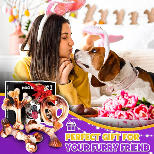 4 Pack Indestructible Dog Chew Toys for Aggressive Chewers - Durable Nylon Bacon Flavor Bones for Medium Small Breed