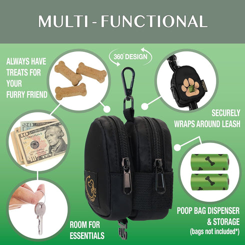 Dog Poop Bag Holder for Leash Dog Treat Pouch, Cute Premium Double Sided Bag Dispenser with Clip Attachment, Outdoor