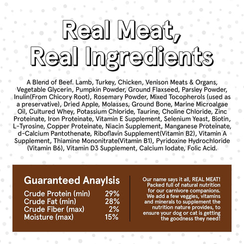 Mixed Meat E-I-E-I-O Air Dried Dog Food, 2lbs - Real Beef, Lamb, Turkey, Chicken & Venison, Grain-Free, High-Protein