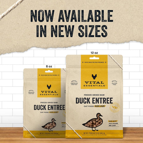 Vital Essentials Freeze Dried Raw Cat Food, Duck Mini Nibs Entree - 8 oz