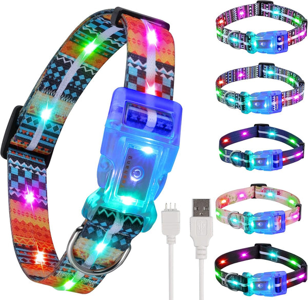 2 Pack Light Up Dog Collars, LED Rechargeable Waterproof Buckle Glow Collar for Medium Large Dogs, Neck 14.17-24.8"