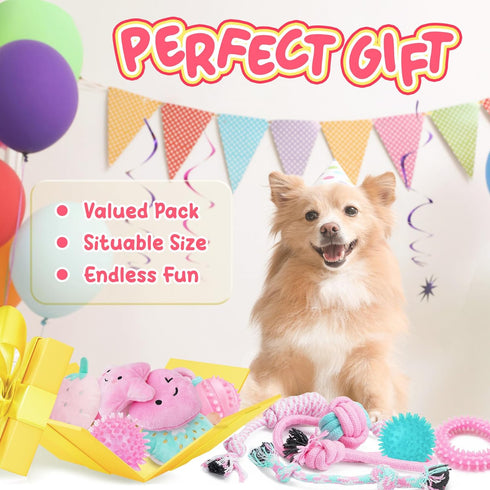 Pink Puppy Toys for Boredom - 23 Pack Chew Toys for Teething, Interactive Toys for Puppies, Cute Small Toys with Treat