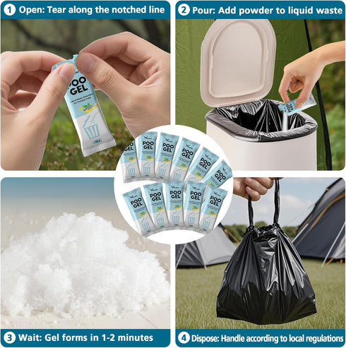 25/60/100 Packets AceGold Portable Poo Gel, Portable Toilet Powder Gel, Poo Absorbent Gel, Outdoor Camping and Hiking
