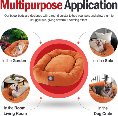 Majestic Pet 24 Inch Micro Velvet Calming Dog Bed - Washable Cozy Soft Round Bed with Spine for Head Support, Fluffy
