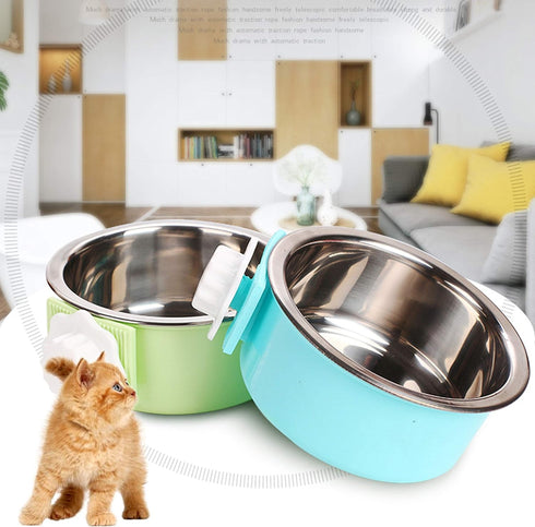 Pet Hanging Bowl, 2-in-1 Removable Stainless Steel Food Bowl for Puppy/Cat, Large Water Feeder for Dogs