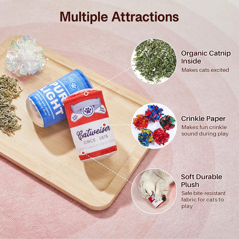 2Pcs 4.0 Inches Potaroma Beer-Simulation Cat Toys Catnip Crinkly Sound Toy, Durable Kitten Bite Kicker Toys, Indoor