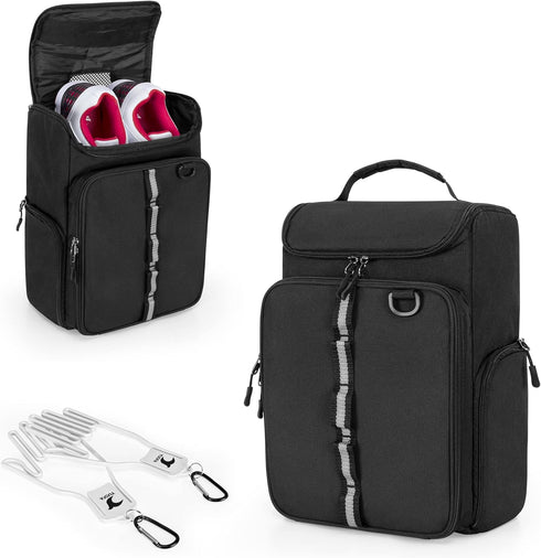 Golf Shoe Bag Holds US Mens 14 Pair of Shoes, Carrier with Free Gloves Holders and Accessory Pockets, Black