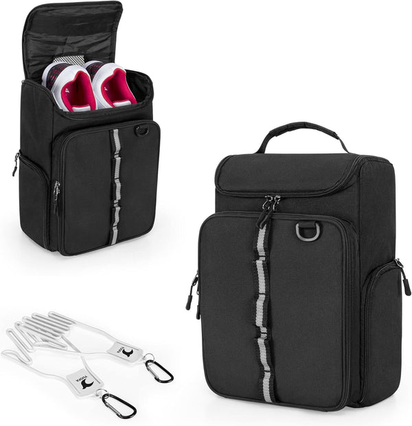 Golf Shoe Bag Holds US Mens 14 Pair of Shoes, Carrier with Free Gloves Holders and Accessory Pockets, Black