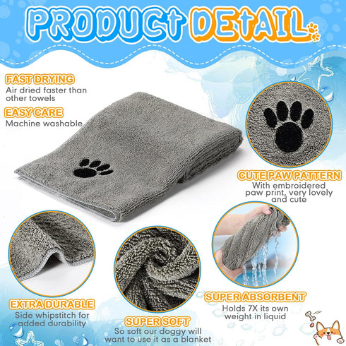 Chumia 4 Pack Pet Grooming Towel Absorbent Dog Towels for Drying Dogs Soft Microfiber Dog Drying Towel Quick Drying Large Dog Bath Towel for Dogs, Cats and Other Pets (Gray,16 x 31 Inch) by Chumia