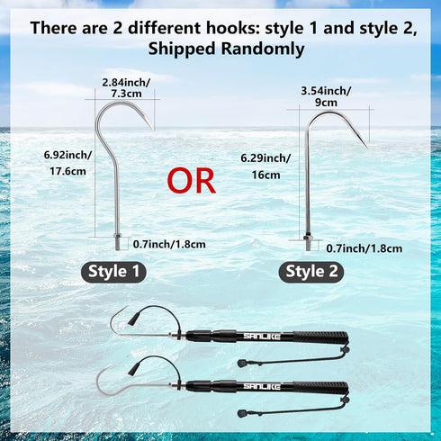 SANLIKE Telescopic Fish Gaff, Stainless Sea Fishing Spear Hook Tackle, Soft Handle Aluminium Alloy Pole for Saltwater