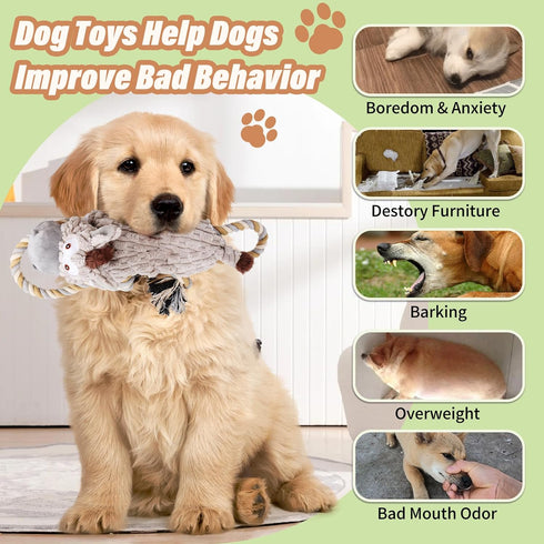 Large Squeaky Dog Toys for Aggressive Chewers, Interactive Tug of War Toys for Small, Medium, and Big Dogs