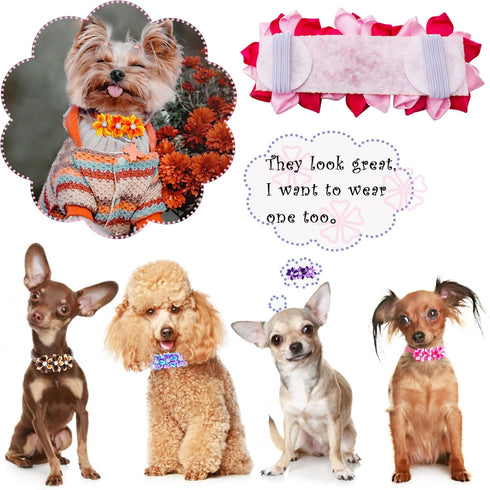 10 Pcs 4.4" Flowers Small Dogs Collar Charms, Multi-Color Slides Bow Ties Rhinestones for Pet Wedding Birthday