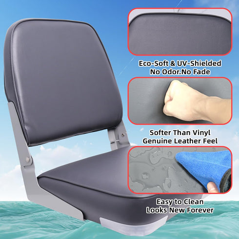 VANCUS Low/High Back Folding Boat Seats - Waterproof Captain Fishing Chair for Jon/Pontoon/Canoe/Bass Tracker Boats