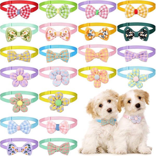 22 Pack Dog Bow Tie Dog Flower Collar, Adjustable Bowtie Dog Collar with Dot Print Bowknot Flower Neck Tie for Medium