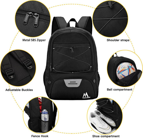 Soccer Bag - Backpack for Football, Volleyball & Basketball with Ball Compartment and Training Package