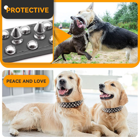 PETCARE Spiked Dog Collar, Adjustable Black Soft PU Leather Collar with Funny Mushrooms Rivet Spike for Small Medium