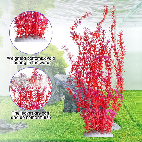 23.6-inch Tall,2PCSRed Hamiledyi Aquarium Plastic Plants Aquarium Decor Artificial Fish Tank Plants,Tall Fish Tank