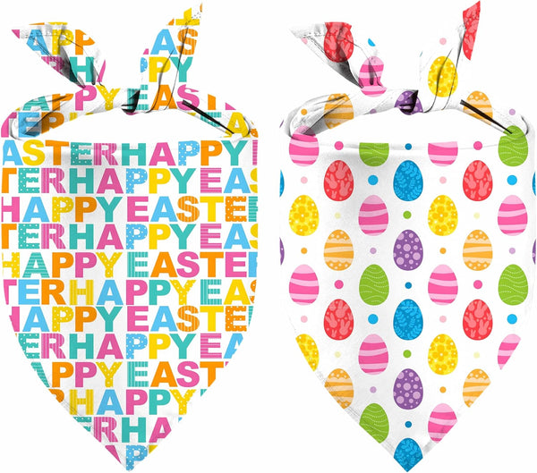 QIRUIMI Easter Dog Bandana, 2 Pack Adjustable Holiday Party Pets Rabbit Easter Egg