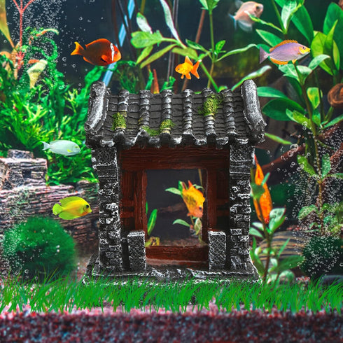 Saim Aquarium Decorations Classical Ancient Temple Ruins Ornament Chinese Old Building Decorations for Betta Fish Tank
