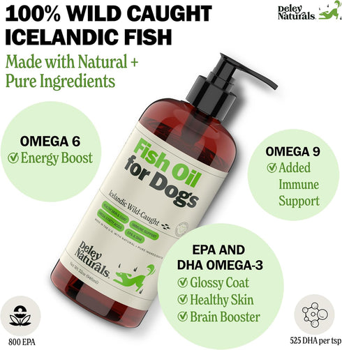 Wild Caught Fish Oil for Dogs - 16oz - Omega 3-6-9, Reduces Shedding, Supports Skin, Coat, Joints, Heart