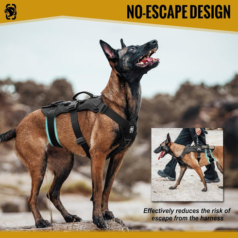 OneTigris Escape Proof Dog Harness, Tactical No Pull Harness for Large Dogs, Multi-Use Support with Handles