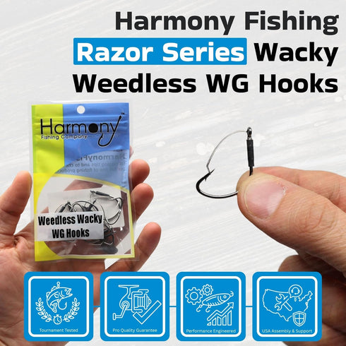 Harmony Fishing - Razor Series Wacky Weedless WG Hooks - The Ultimate Bass Fishing Hooks for The Wacky Rig & Neko Rig