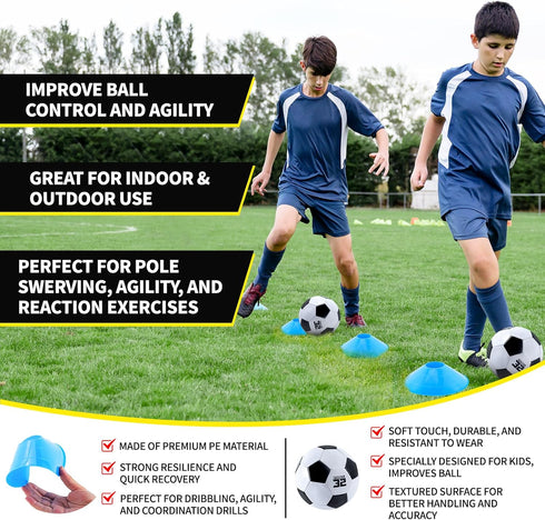 2 Set Kids Soccer Goals for Backyard with Training Equipment, Portable Foldable Practice Nets with Ball, Dice & Mat