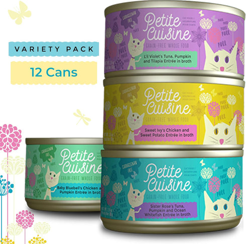 PETITE CUISINE Grain-Free Wet Shredded Chicken Cat Food in Broth, Variety Pack, 2.8 Ounce (Pack of 12)