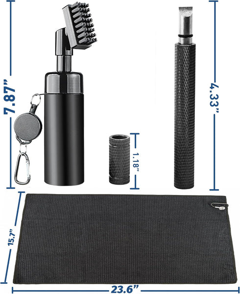 Golf Club Cleaner Brush & Golf Towel - Golf Groove Sharpener Tool with Spray Bottle & Retractable Clip