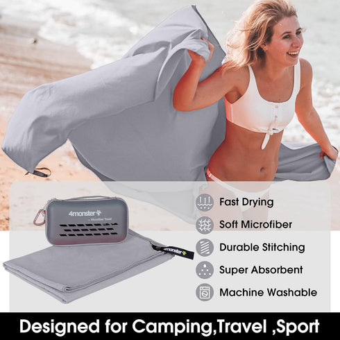 4Monster Swimming, Backpacking Quick Dry Travel Towel with Case & Carabiner Super Absorbent Microfiber Gym & Camping