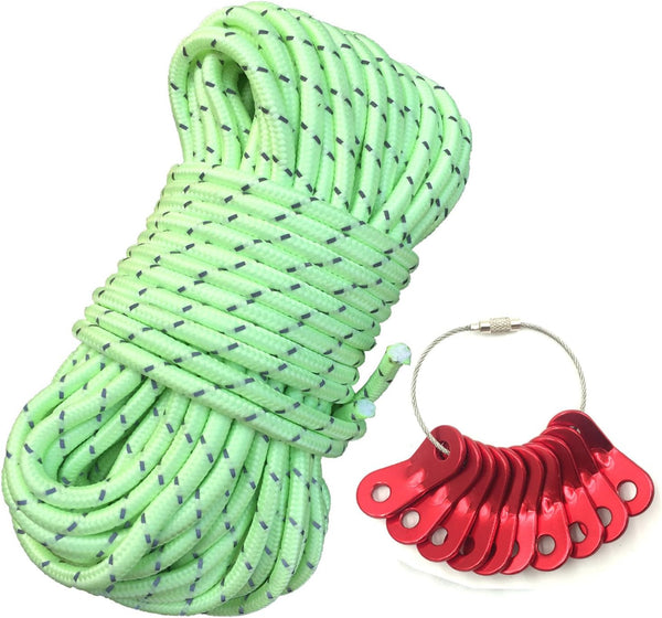 LILUO Glow in The Dark Luminous Reflective Guyline, 5mm 65.6ft/20m Highly Reflective Tent Rope with Adjusters